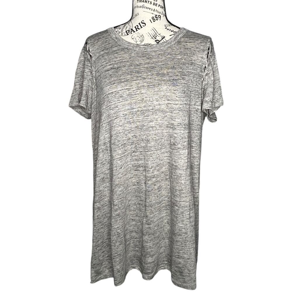 Chaser (M) Heathered Lace-Up Shoulder Detail Short Sleeve Relaxed Fit Tee Top